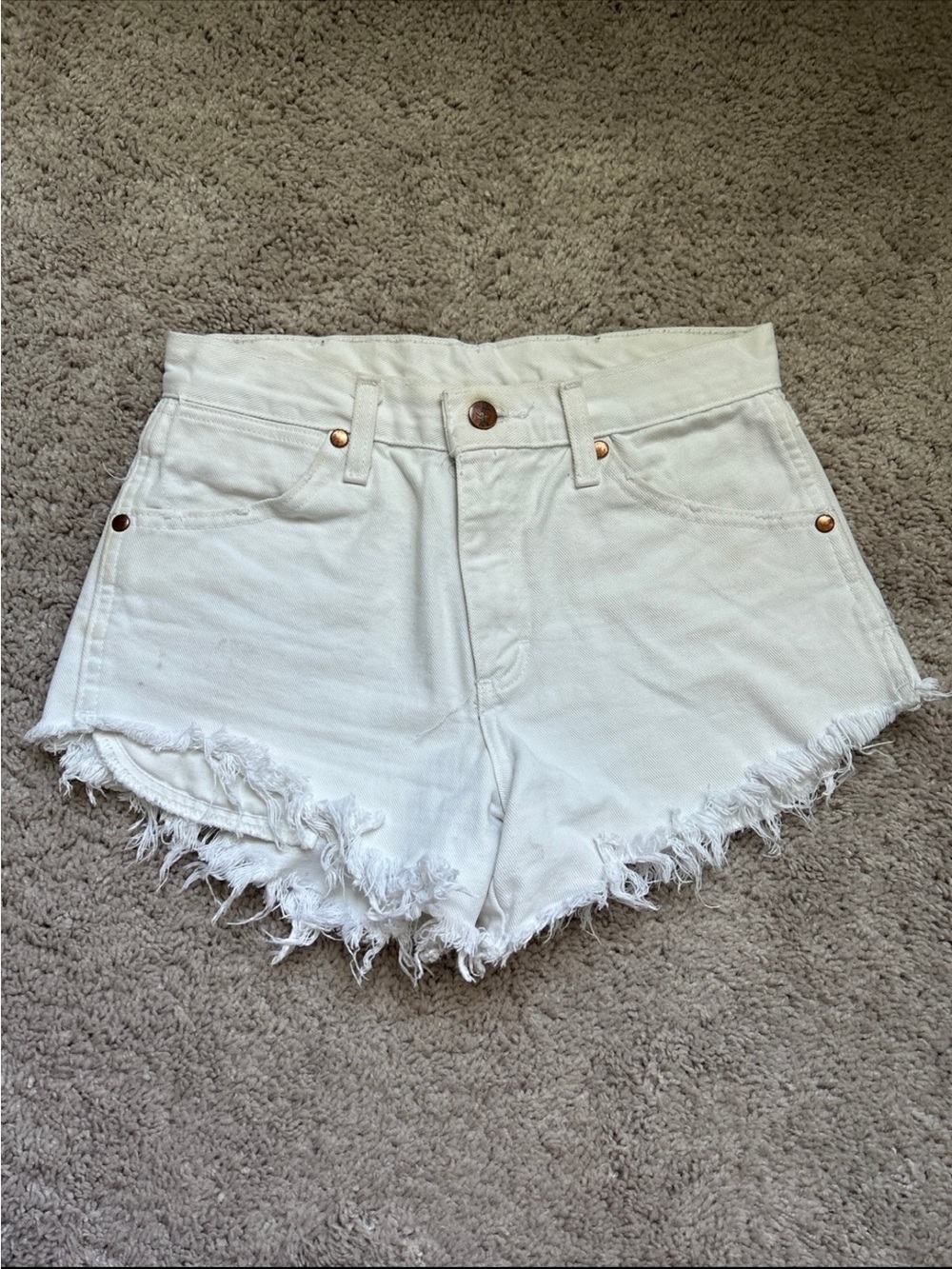 Wrangler White High-Waist Frayed Denim Shorts